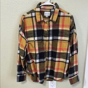 American Eagle Outfitters Yellow and Black Casual Button Down Shirt